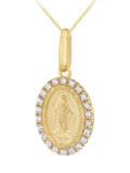 IBB Holy Mary pendant necklace 9ct gold cubic zirconia, UK version