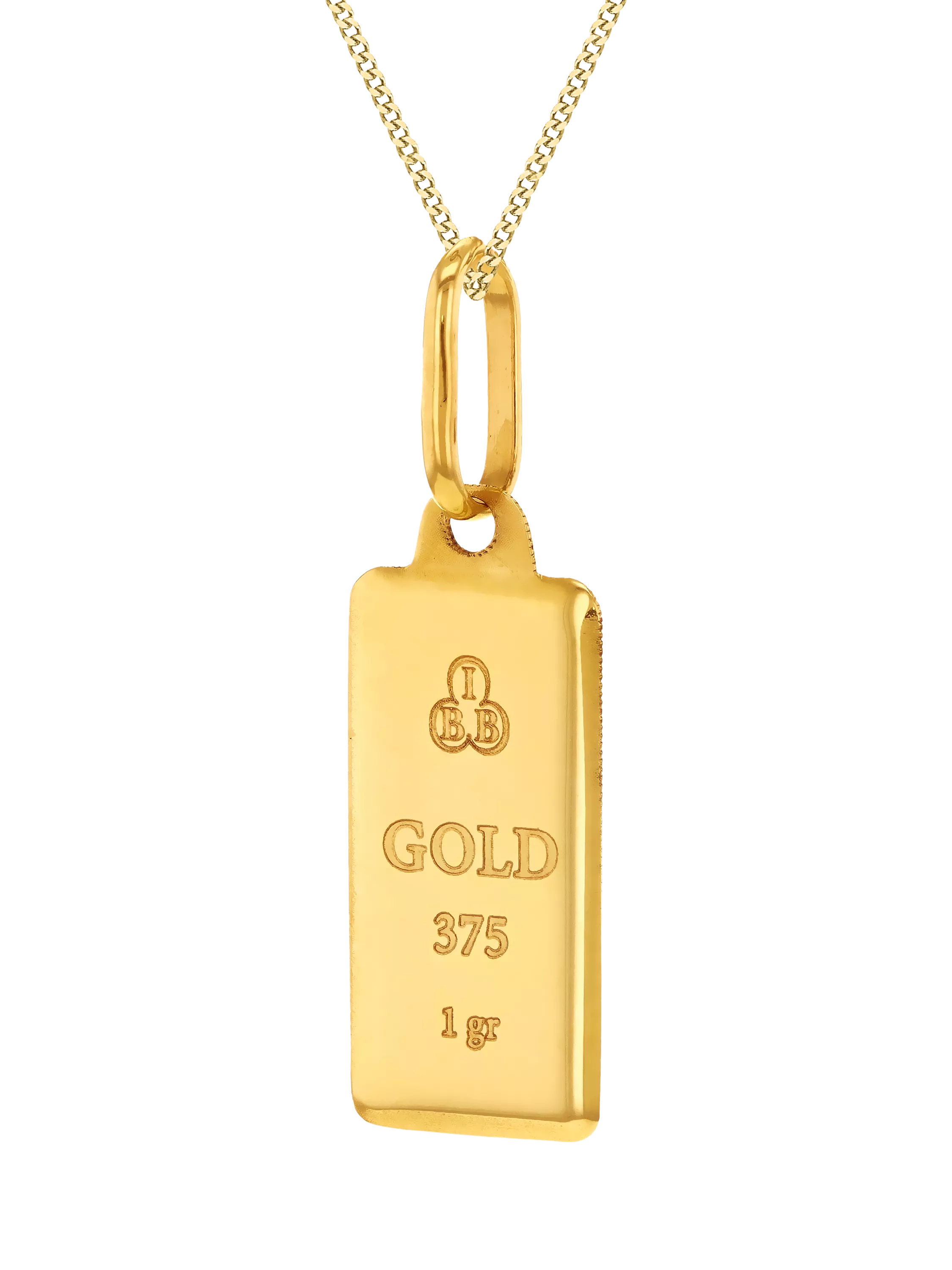 IBB gold ingot pendant necklace 9ct 45cm, UK version
