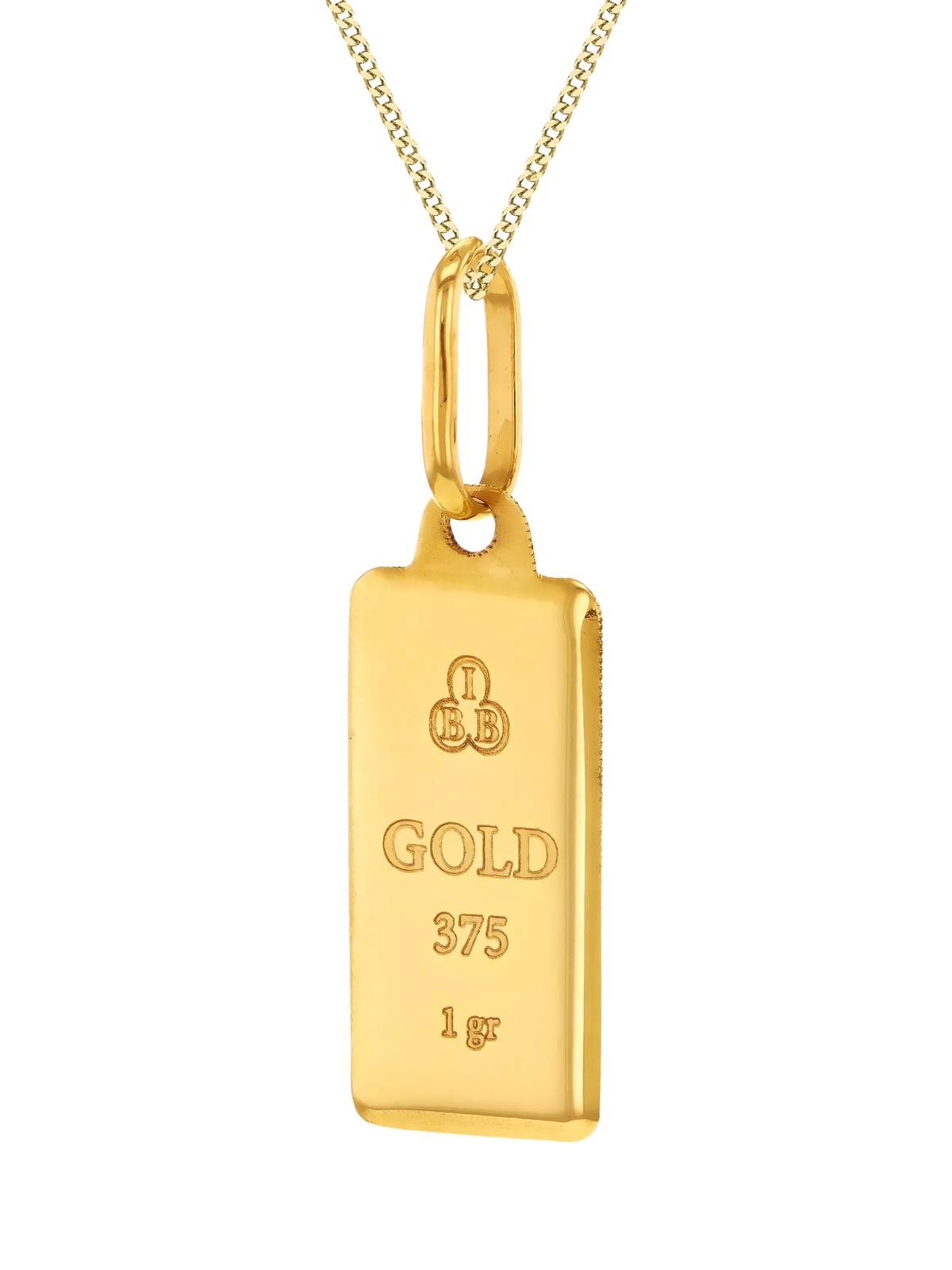 IBB gold ingot pendant necklace 9ct 45cm, UK version