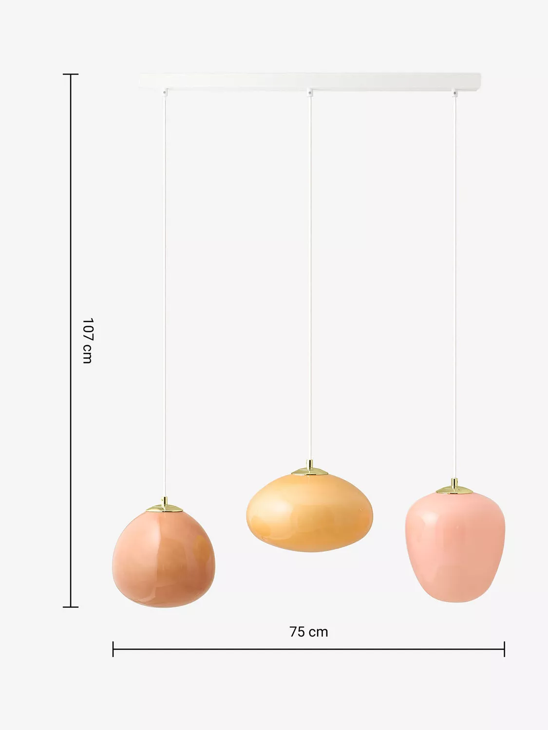 MADE Adrienne triple pendant ceiling light pink, imported from the UK