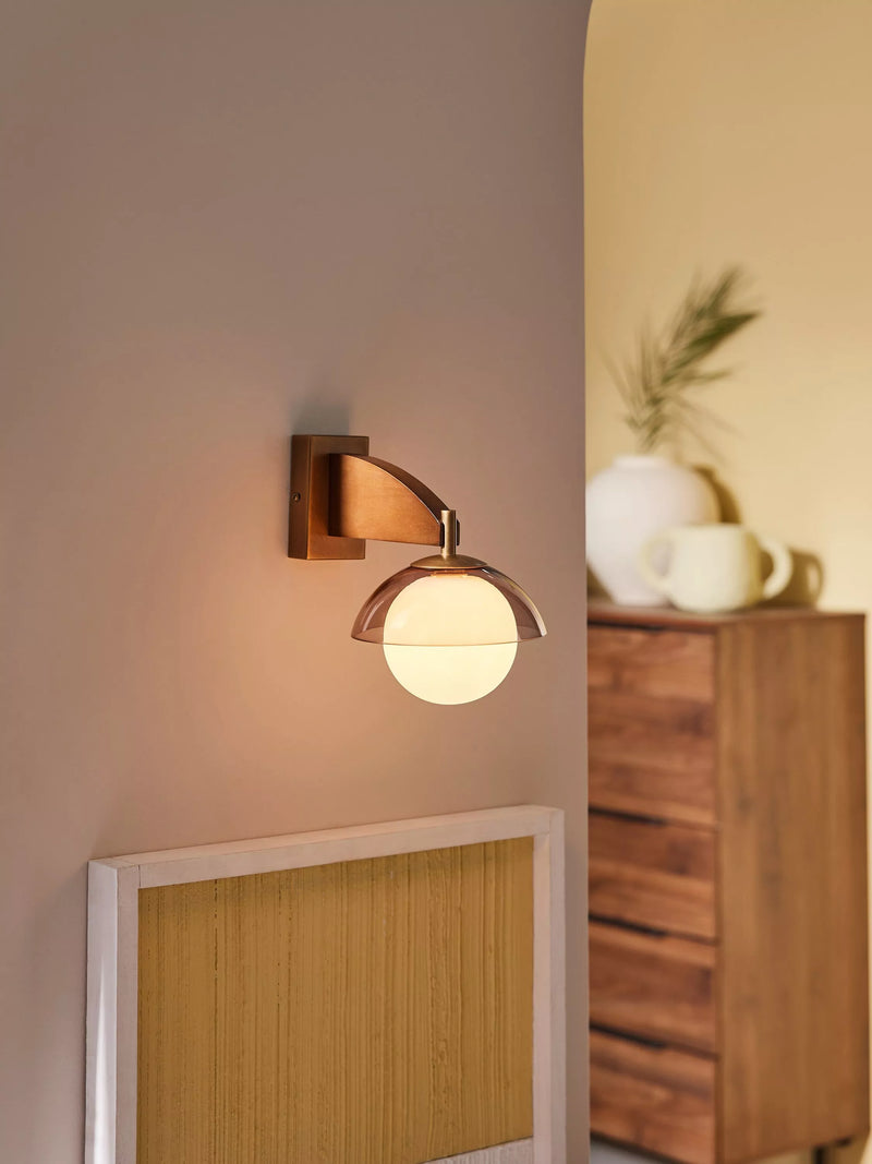 MADE Layla glass orb wall light walnut, UK version
