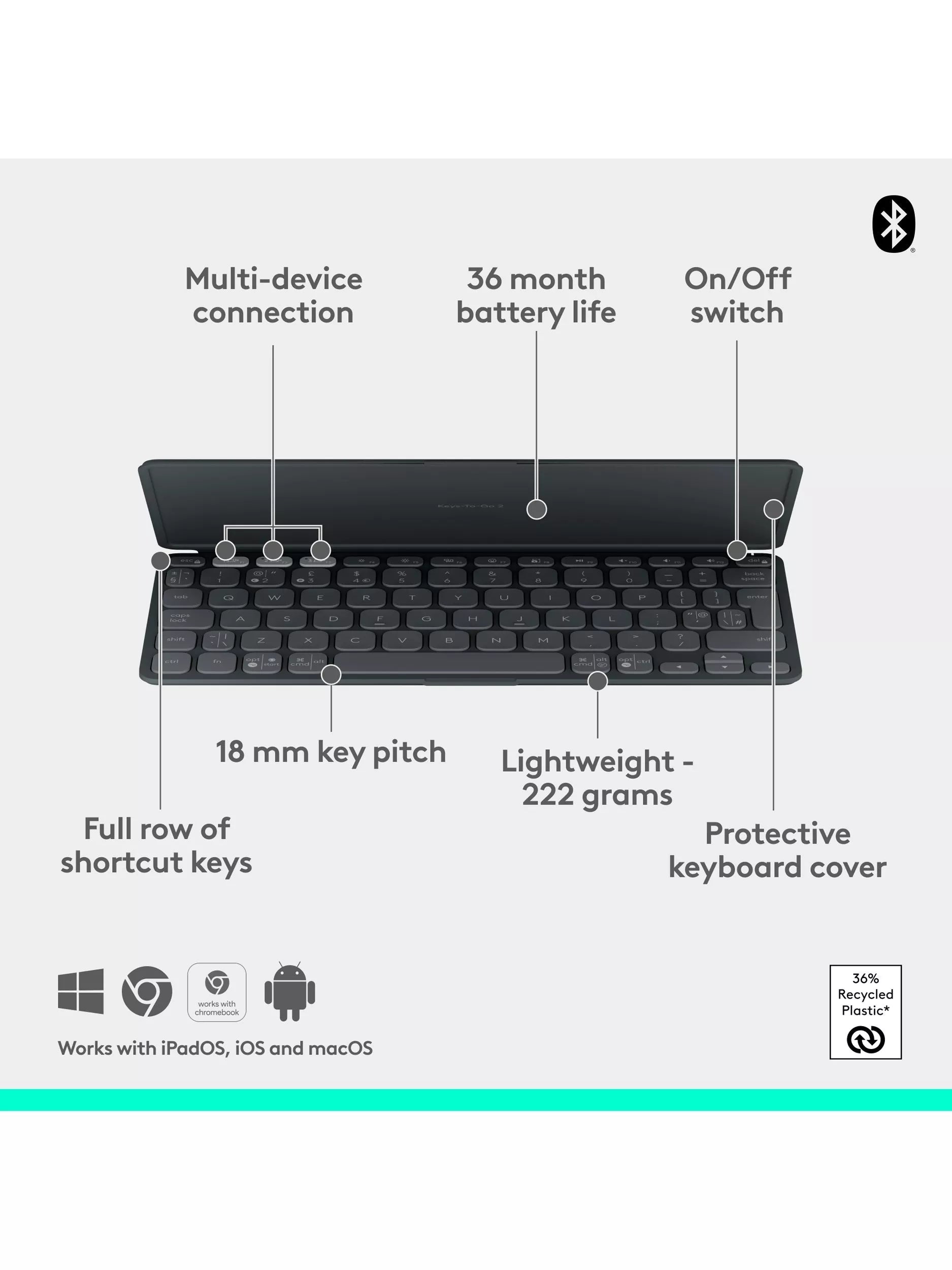 Logitech Keys-to-Go 2 wireless keyboard Graphite - British product