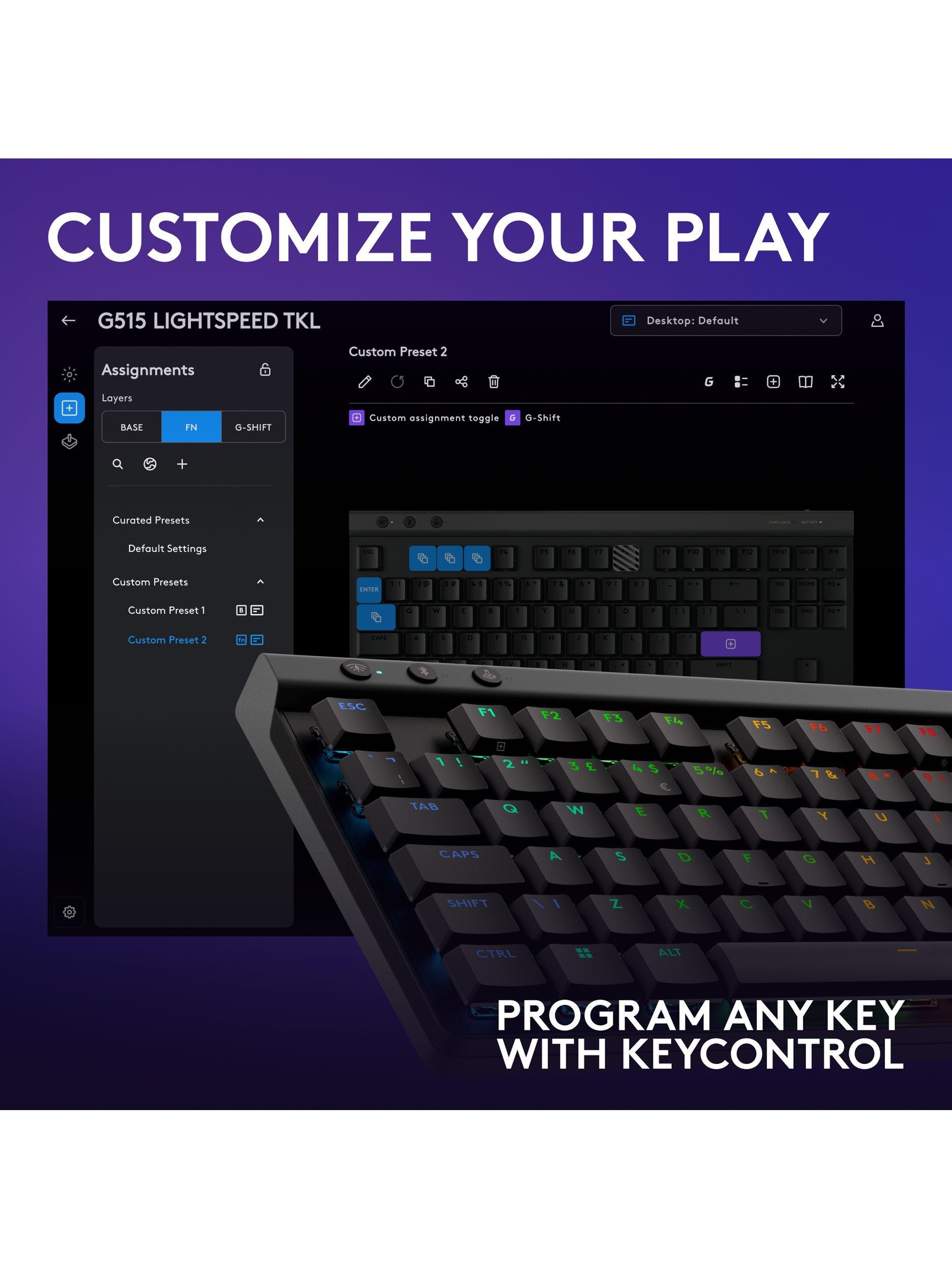 Logitech G515 Lightspeed TKL tenkeyless gaming keyboard in black, UK version