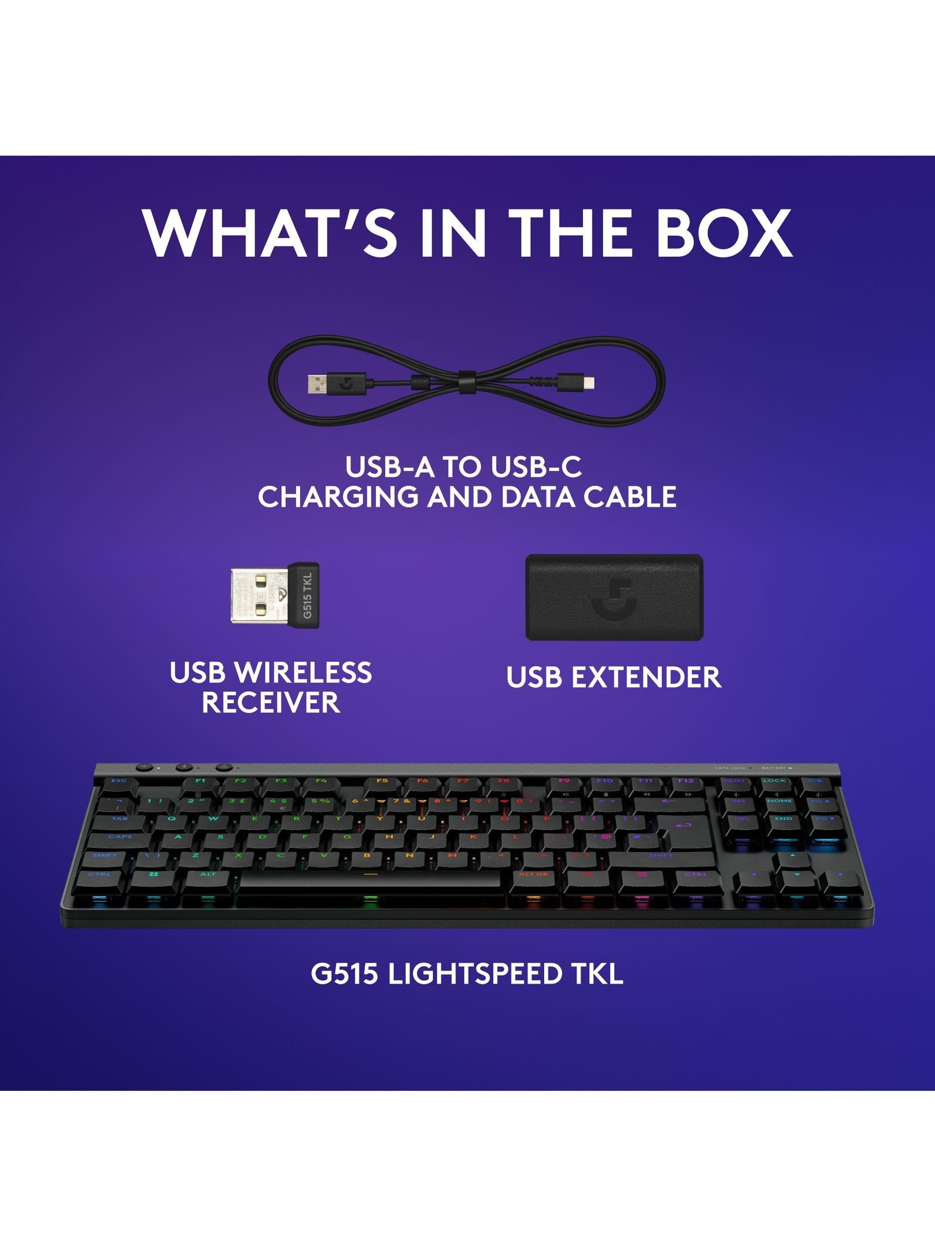 Logitech G515 Lightspeed TKL tenkeyless gaming keyboard in black, UK version