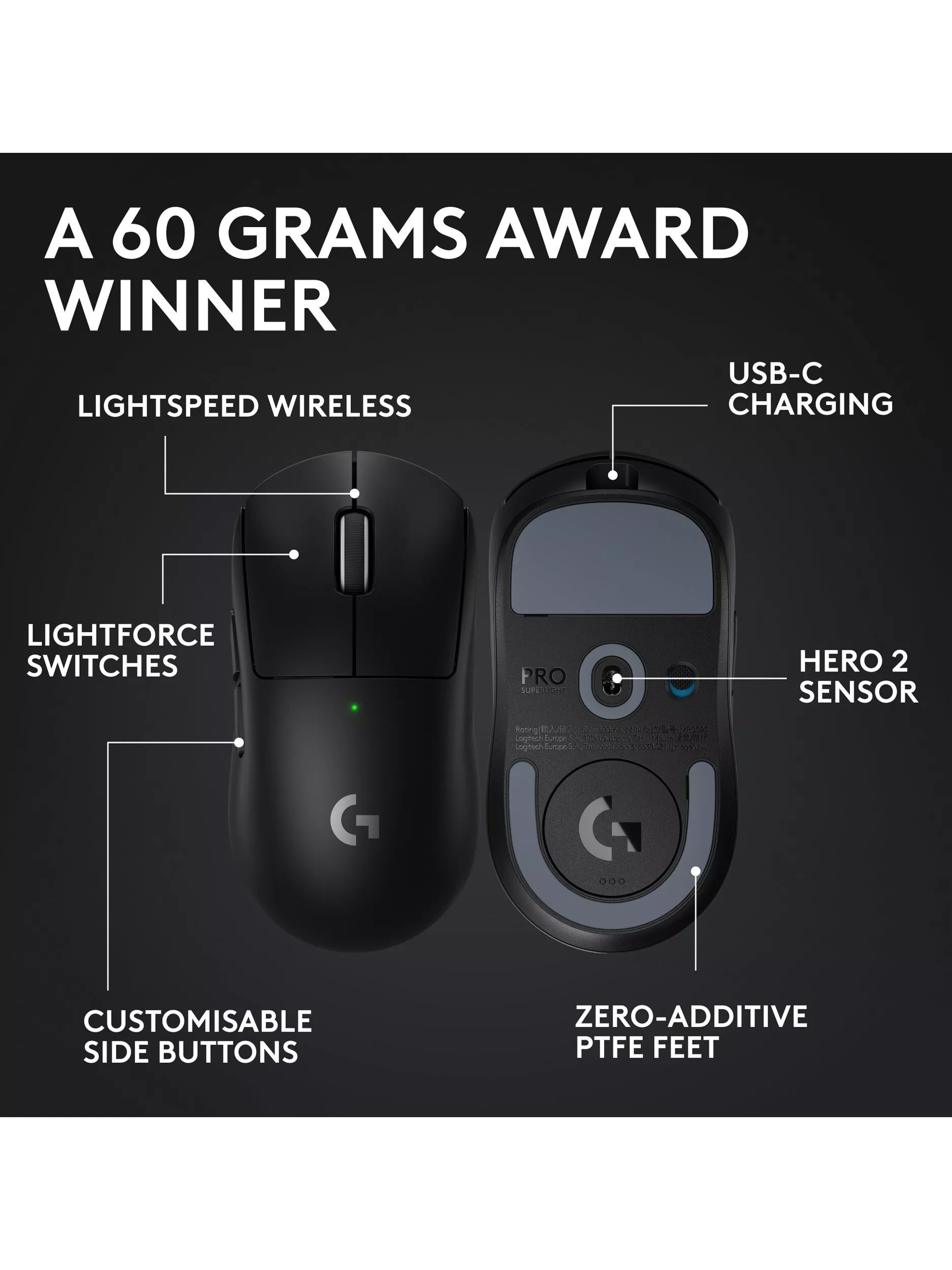 Logitech G PRO X Superlight 2 wireless gaming mouse Black (British brand)