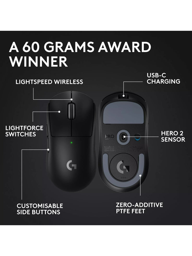 Logitech G PRO X Superlight 2 wireless gaming mouse Black (British brand)