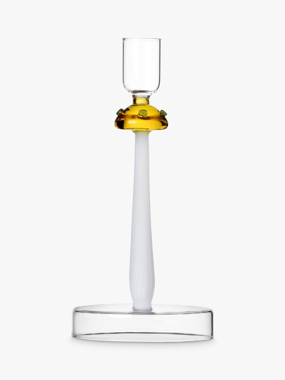 Small Glass Candle Holder with Amber Mushroom Decoration