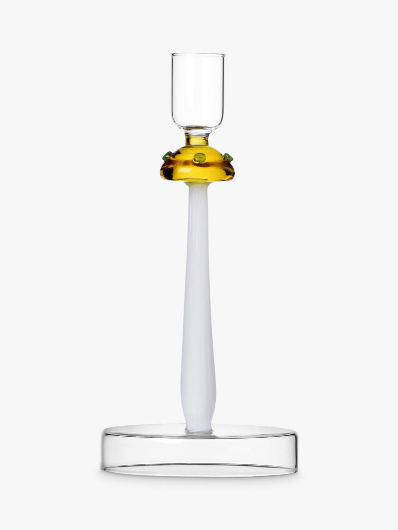 Small Glass Candle Holder with Amber Mushroom Decoration