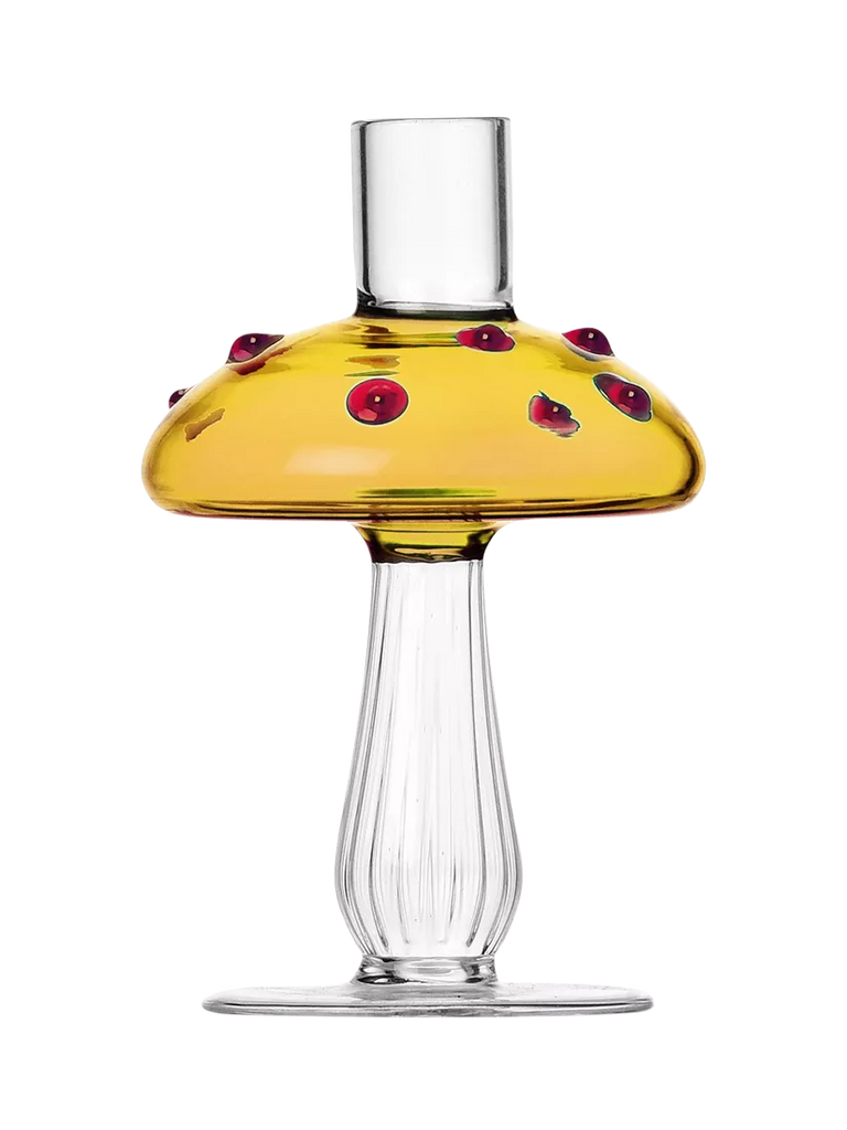 Ichendorf Milano Alice Mushroom Large Glass Candle Holder, Clear/Amber