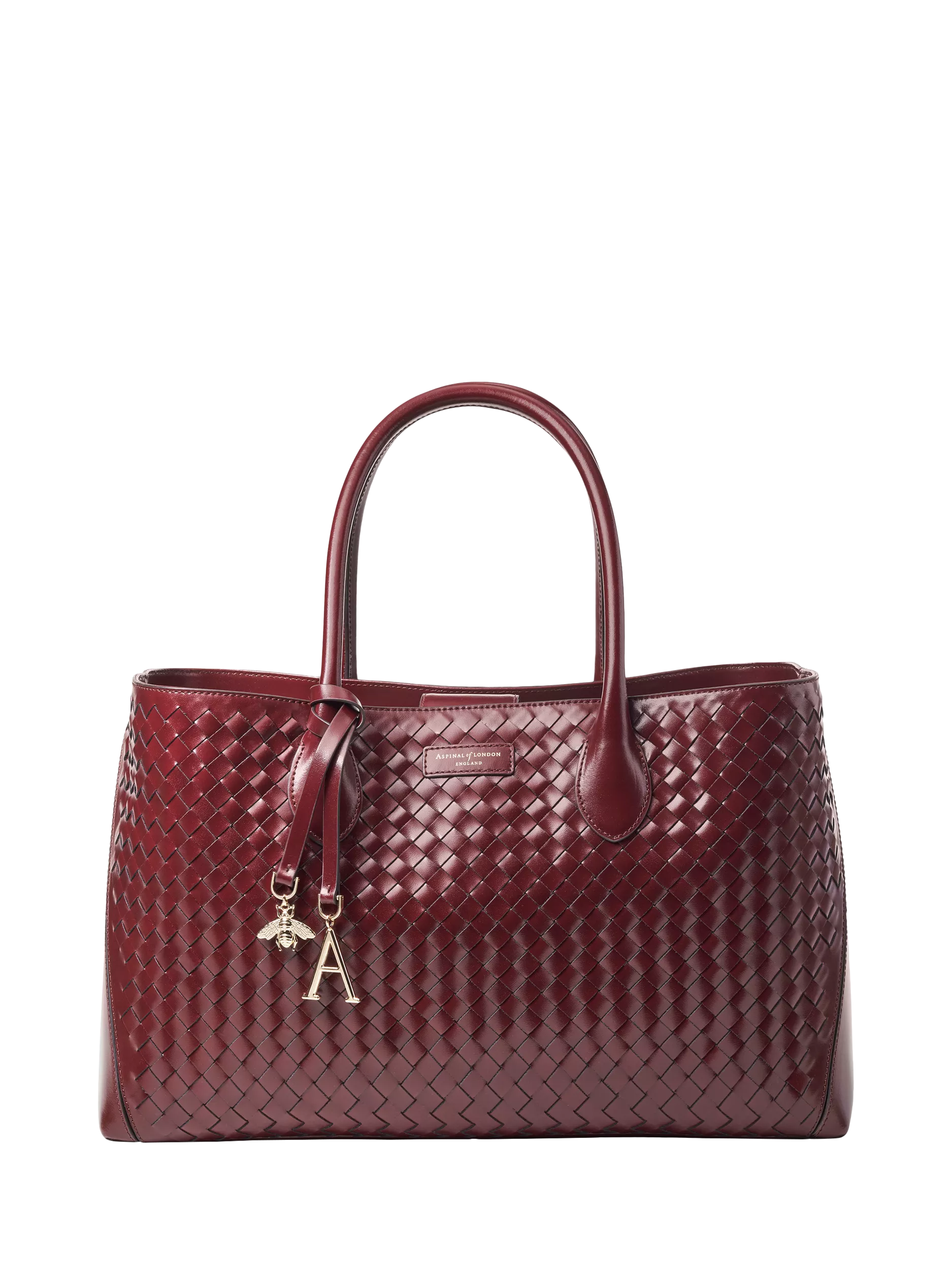 Aspinal of London woven leather tote bag burgundy, UK version