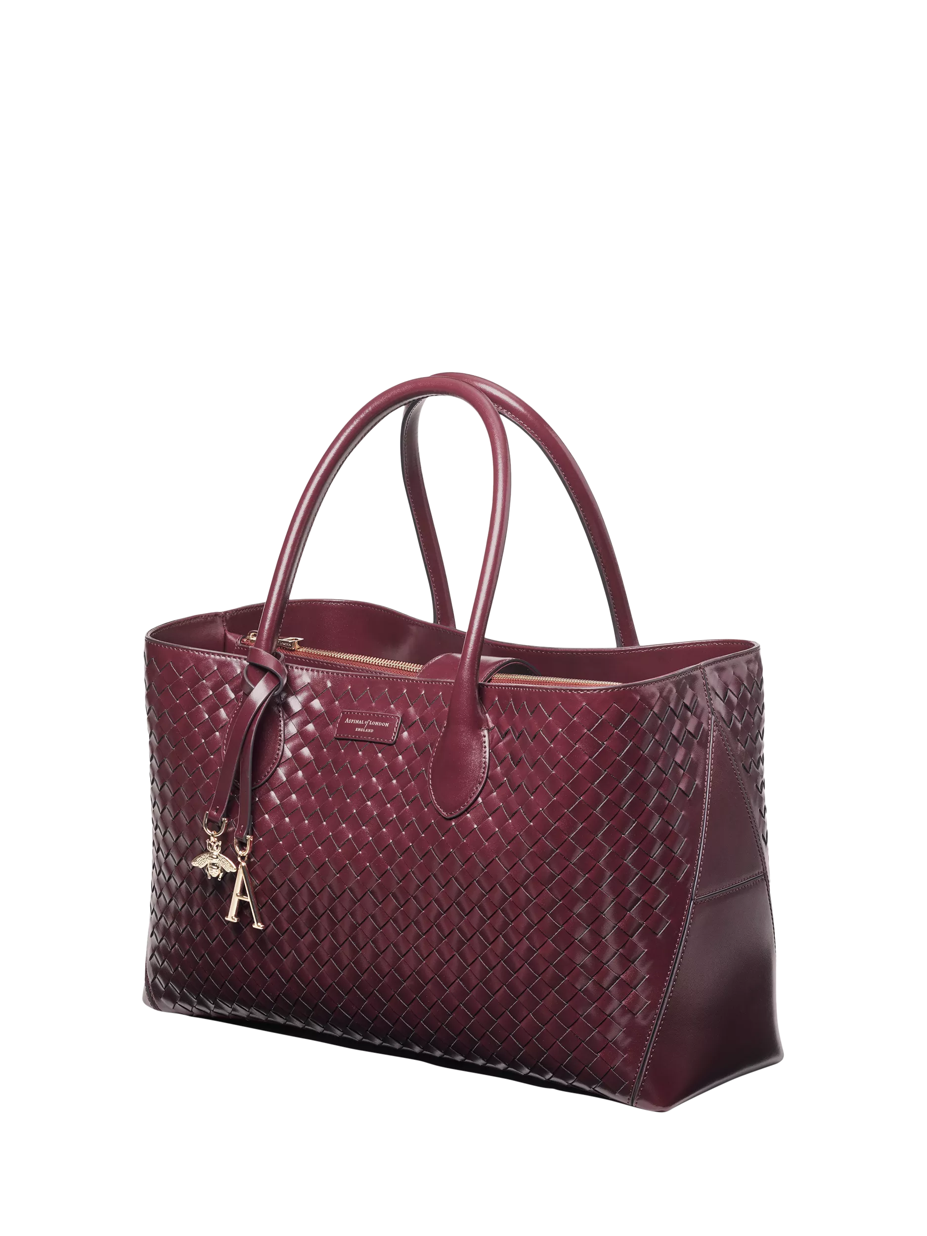 Aspinal of London woven leather tote bag burgundy, UK version