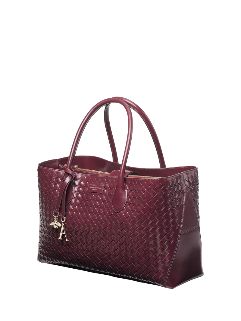 Aspinal of London woven leather tote bag burgundy, UK version