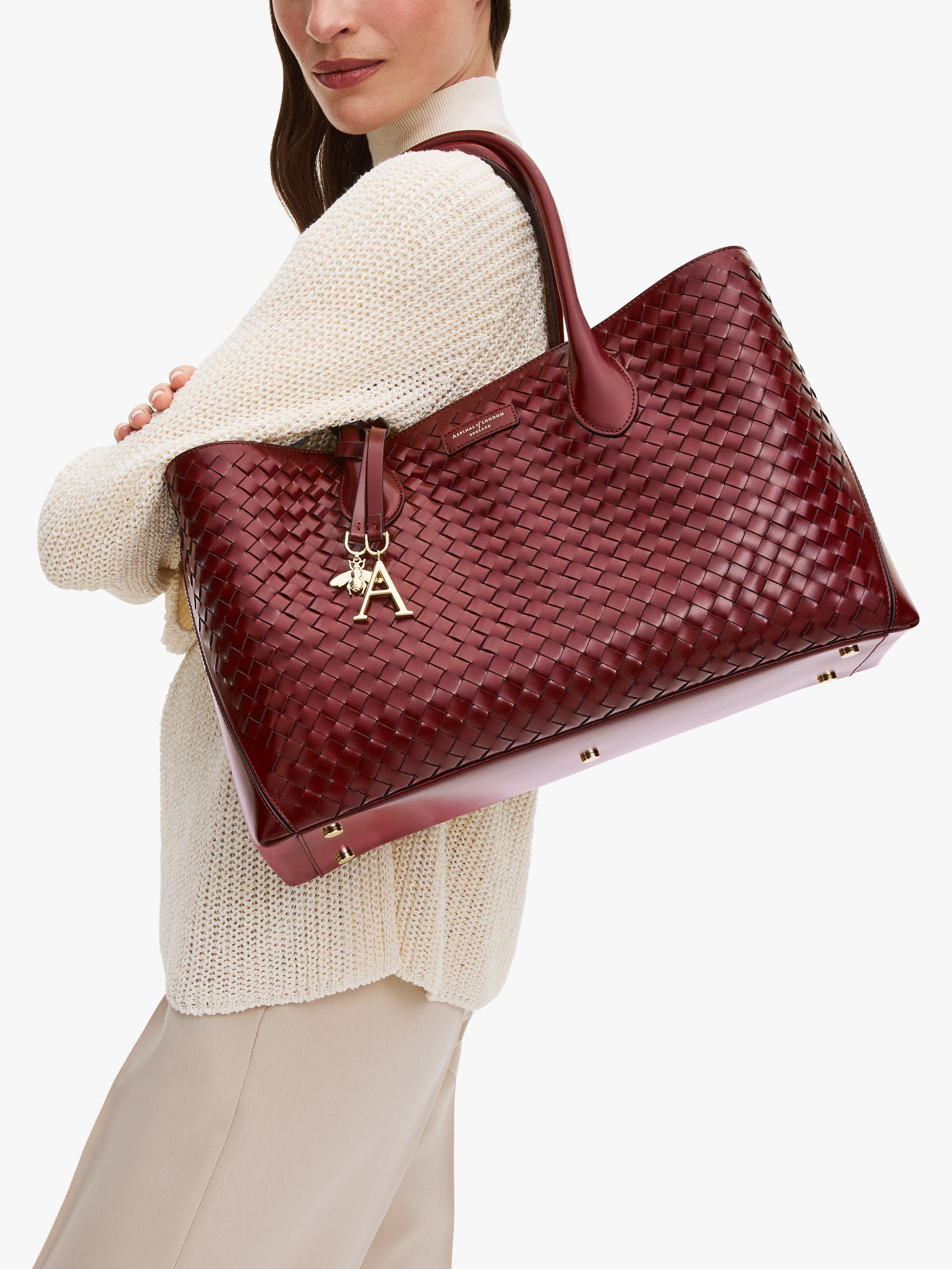 Aspinal of London woven leather tote bag burgundy, UK version