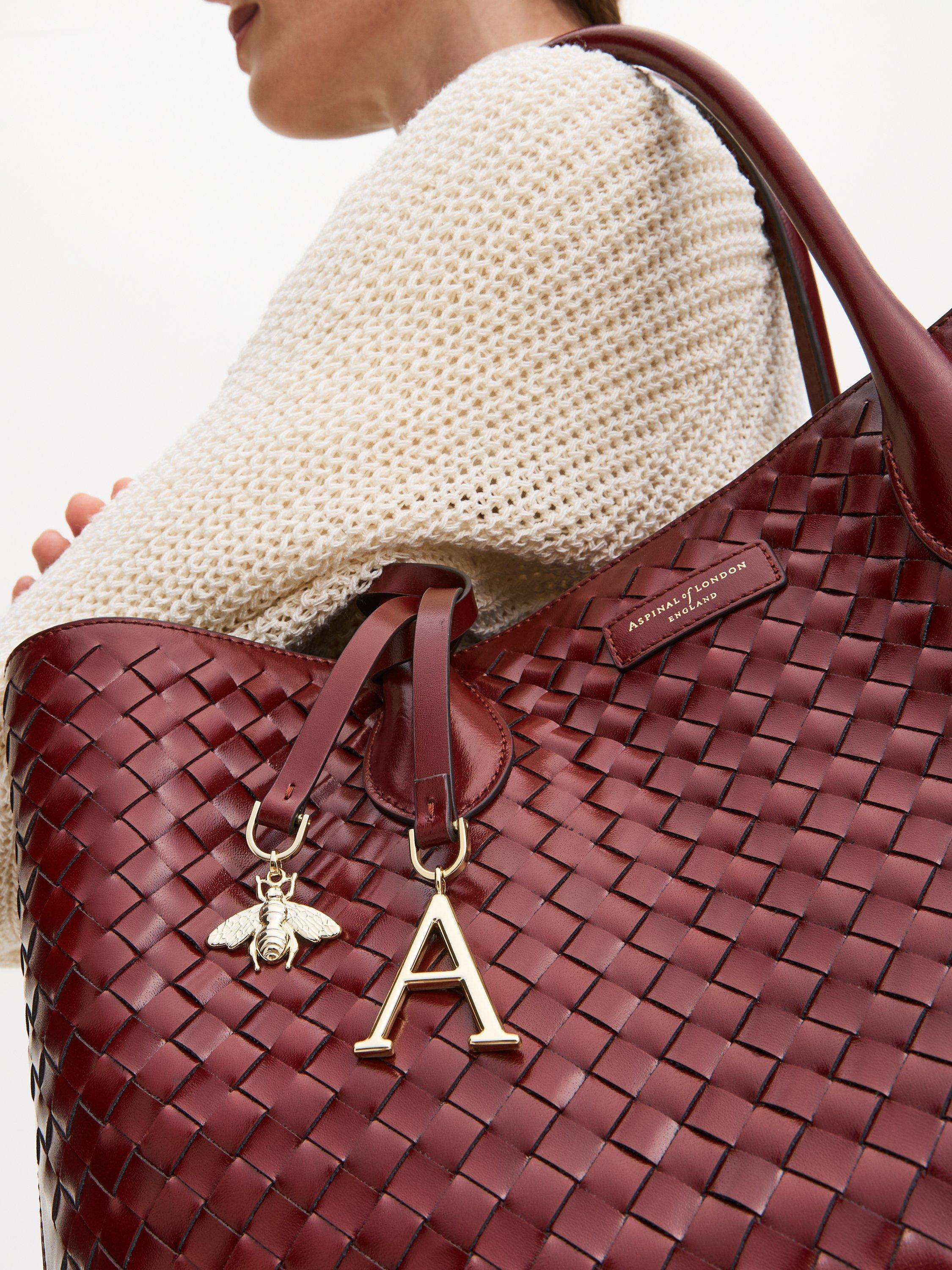 Aspinal of London woven leather tote bag burgundy, UK version