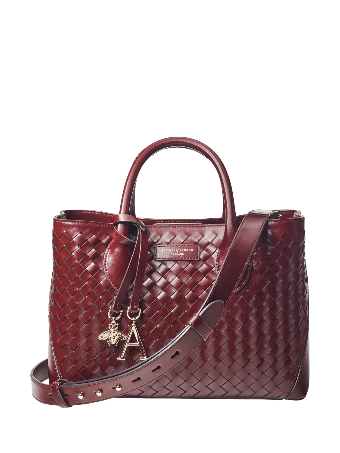 حقيبة يد Aspinal of London Tote Midi بتصميم شبكي منسوج من الجلد