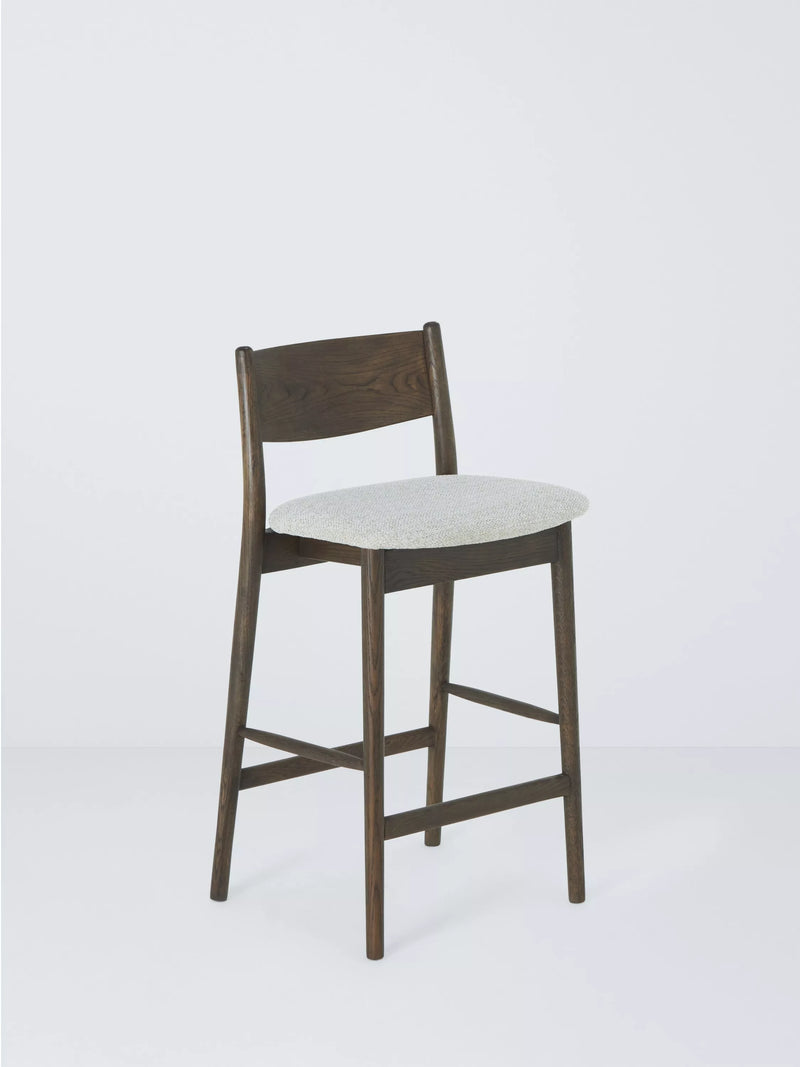 John Lewis Parity bar stool in solid oak with fabric seat, imported from the UK