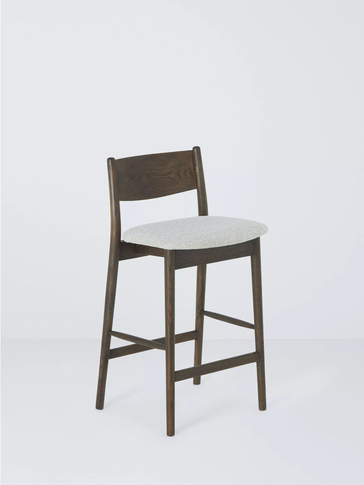 John Lewis Parity bar stool in solid oak with fabric seat, imported from the UK