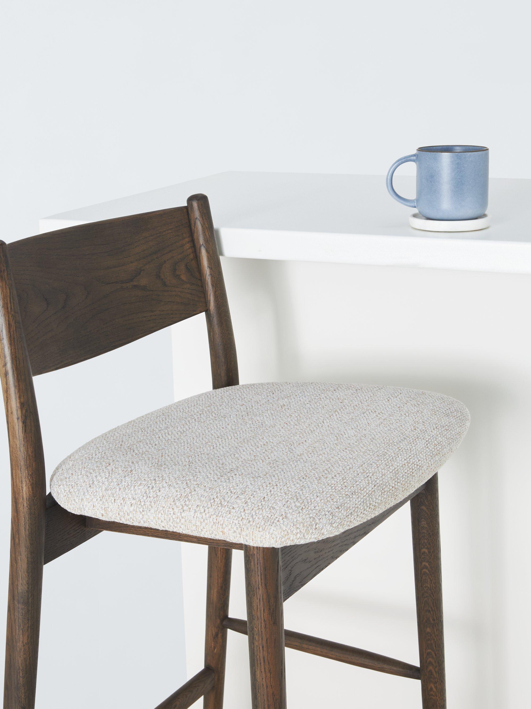 John Lewis Parity bar stool in solid oak with fabric seat, imported from the UK