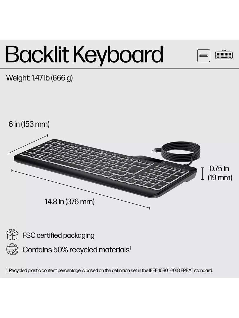 HP 400 backlit wired keyboard black (British brand)