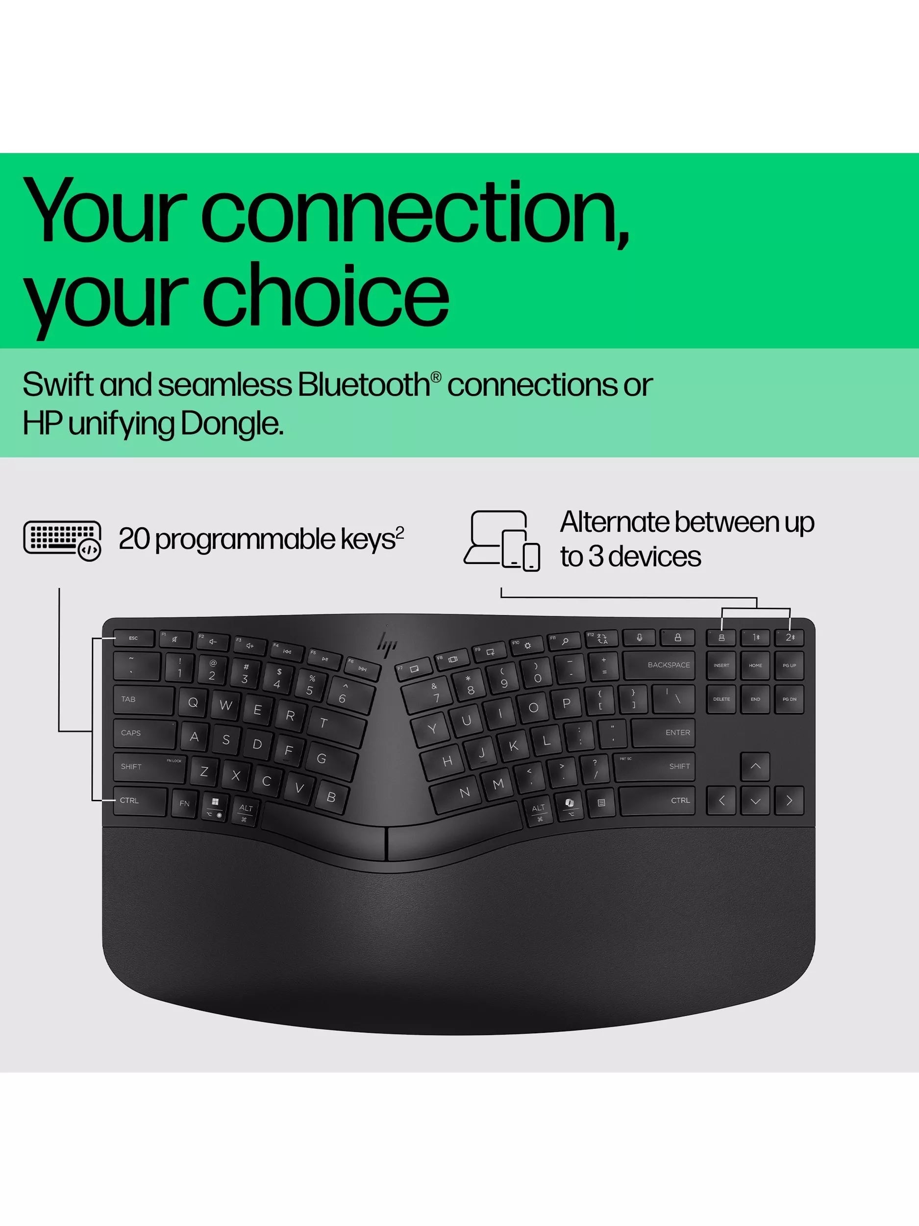 HP 960 ergonomic wireless keyboard full size, imported from the UK