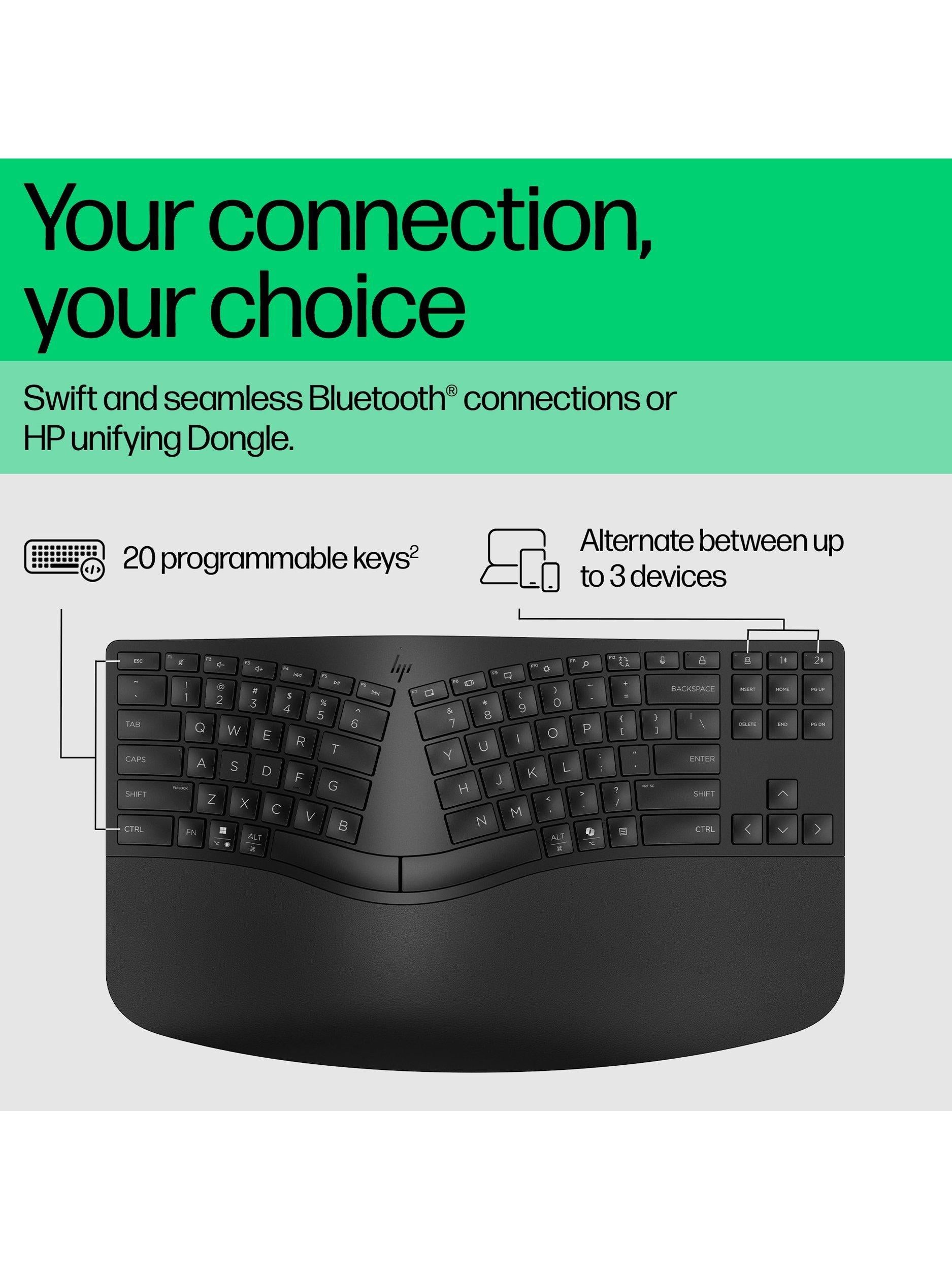 HP 960 ergonomic wireless keyboard full size, imported from the UK