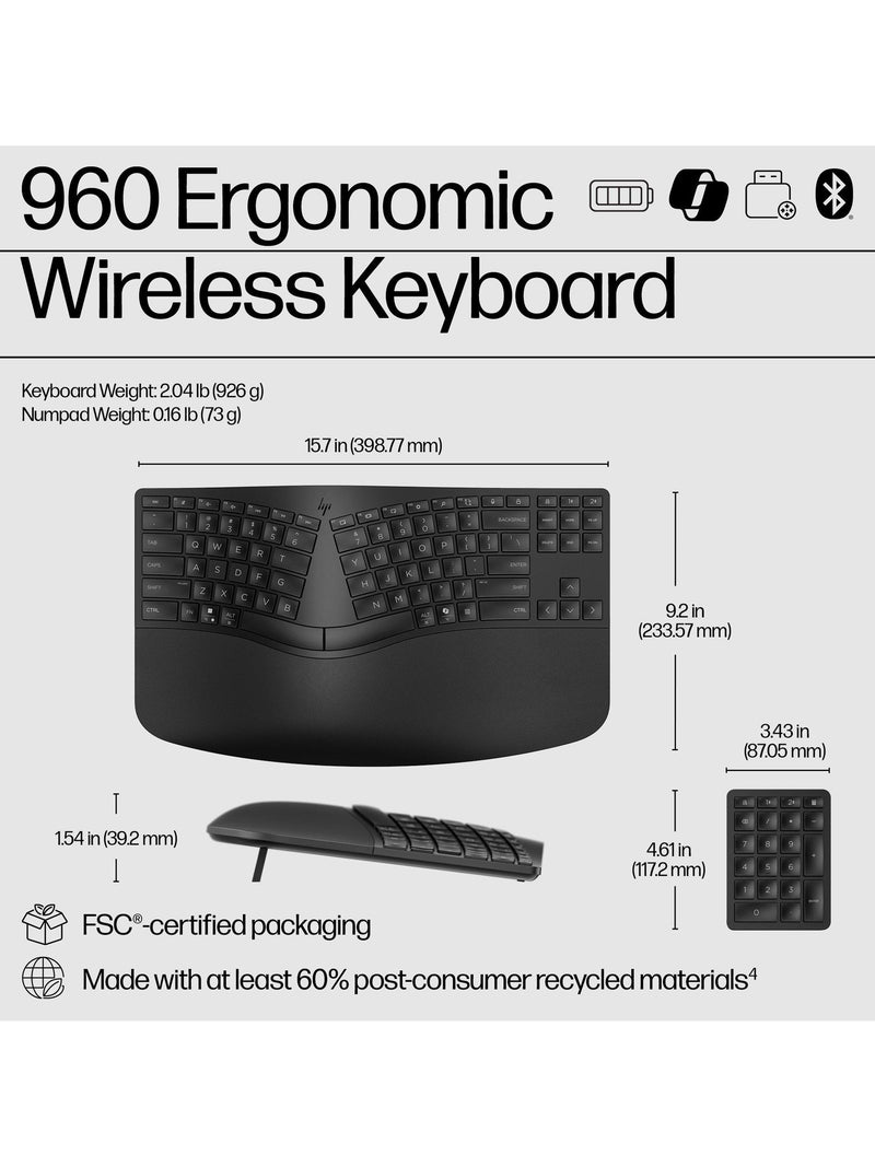HP 960 ergonomic wireless keyboard full size, imported from the UK