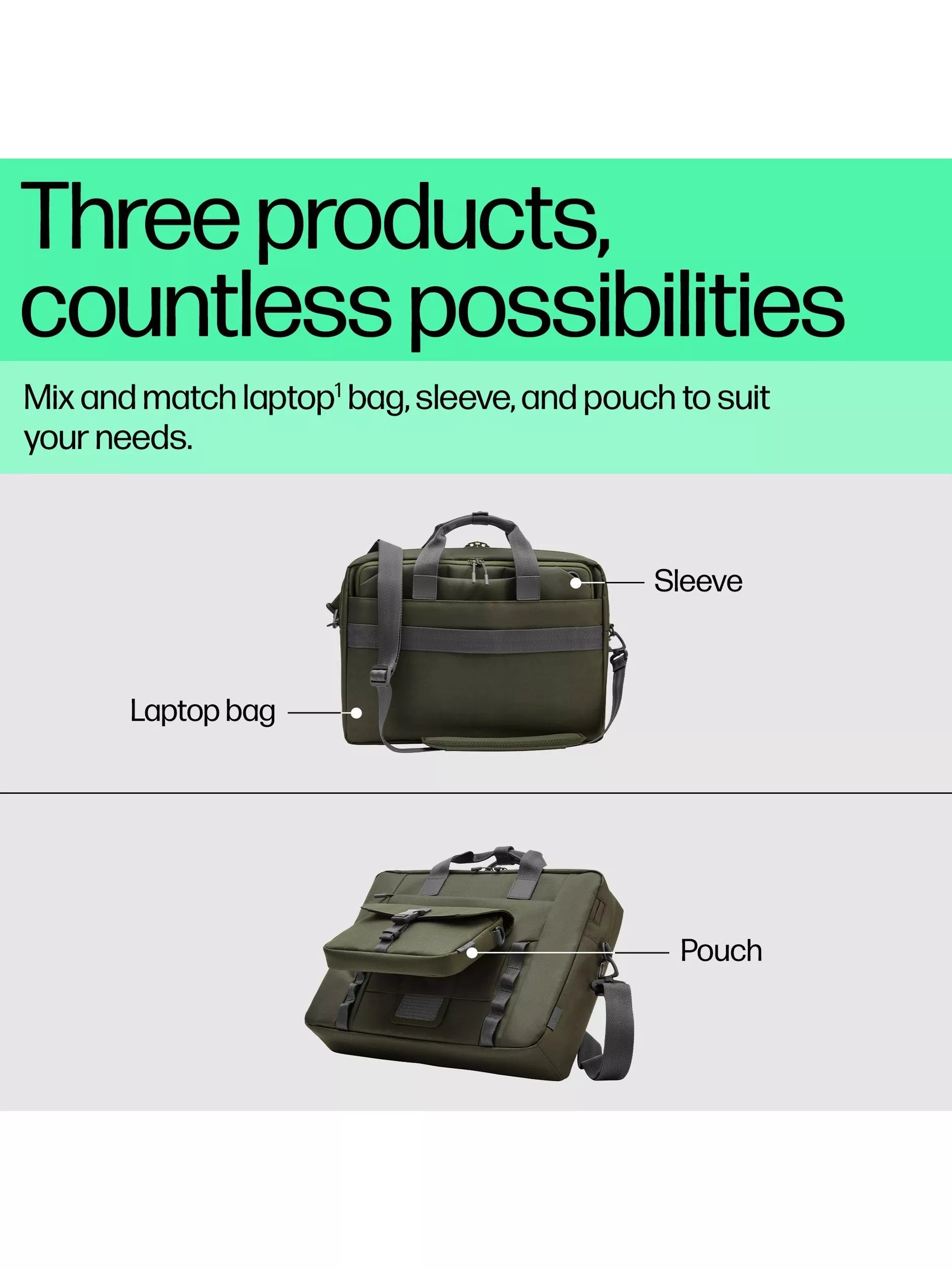 HP green modular laptop bag for 15.6 inch - British product