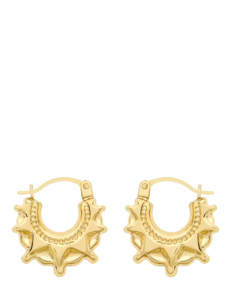 IBB 18ct gold creole hoop earrings with star pattern - UK version