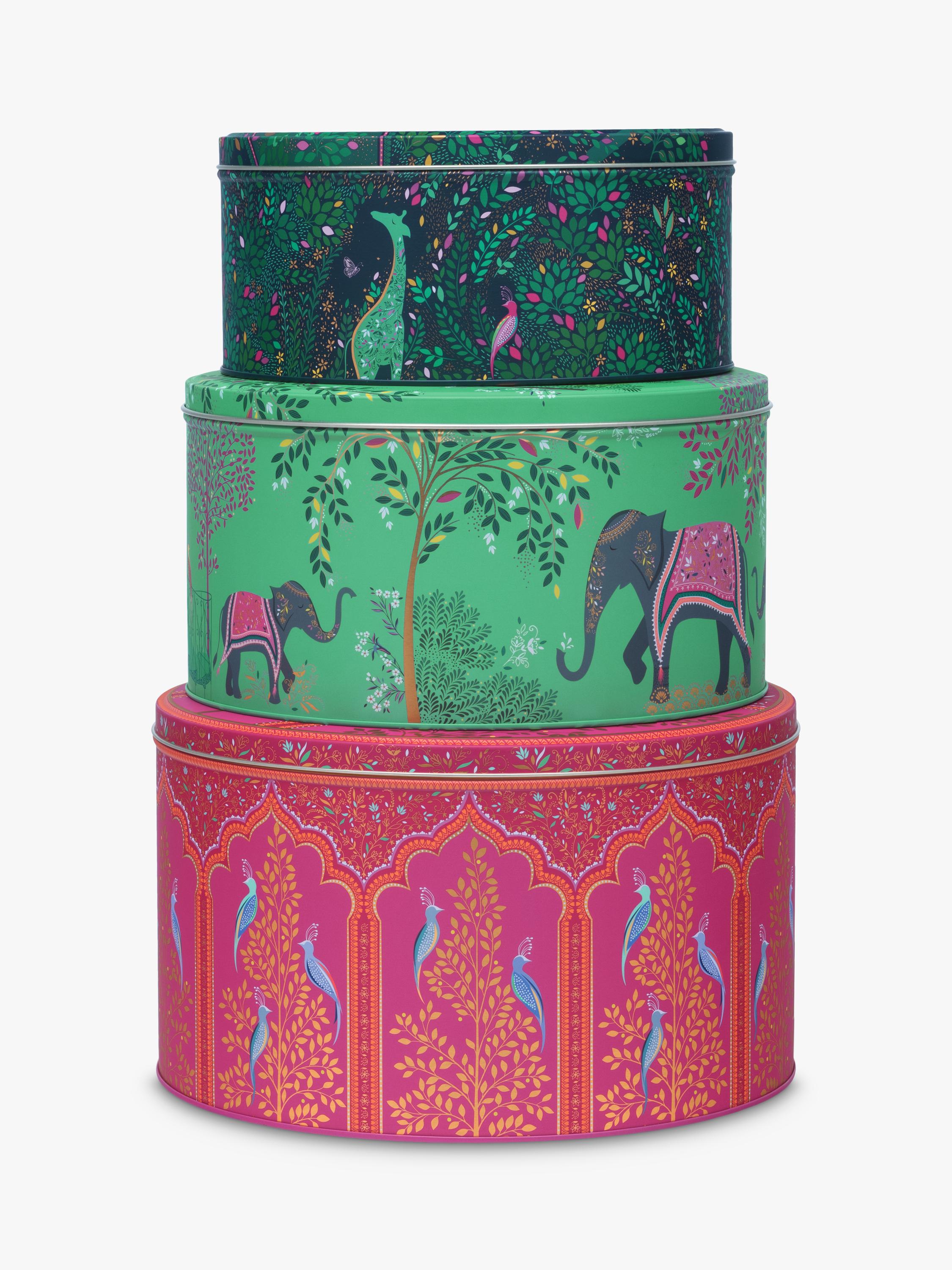 Round Cake Tins Set of 3 with Decorative Foliage Patterns and Nesting Design
