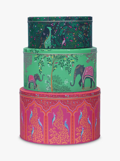 John Lewis Round Cake Tins Set of 3 with Decorative Foliage Patterns and Nesting Design- Buy online at McGrocer