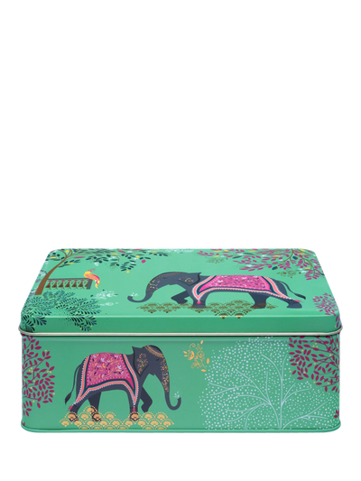 John Lewis Sara Miller India Elephant Oasis Deep Rectangular Storage Tin, Green, 2.25L- Buy online at McGrocer