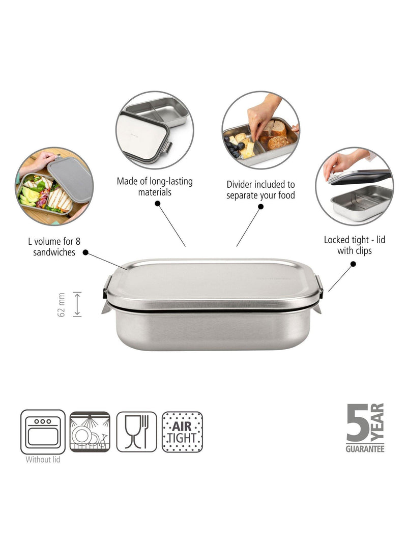 Brabantia stainless steel lunch box 2L matt steel, imported from the UK
