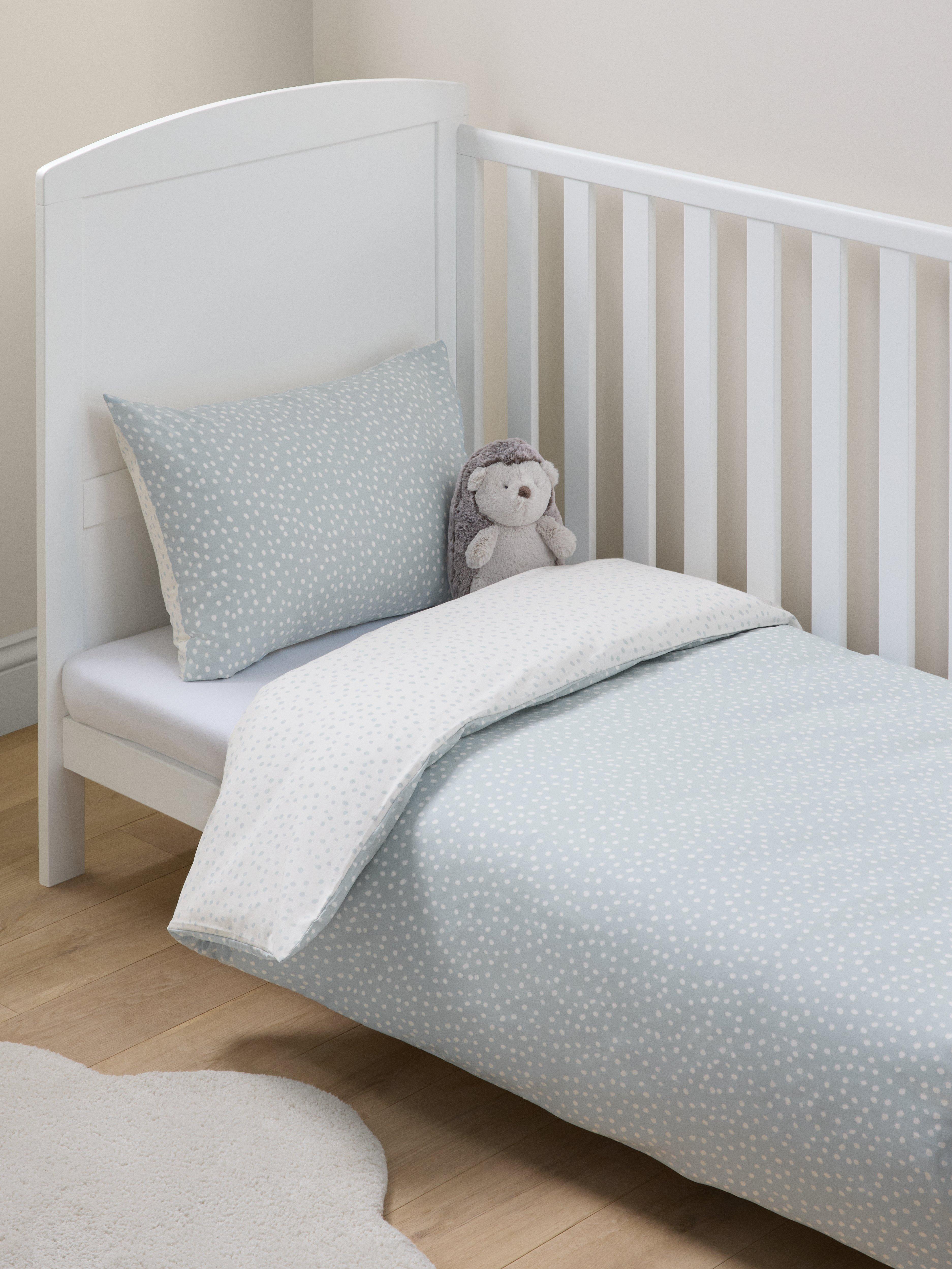 John Lewis blue spots cotton duvet cover and pillowcase set for cot - British product