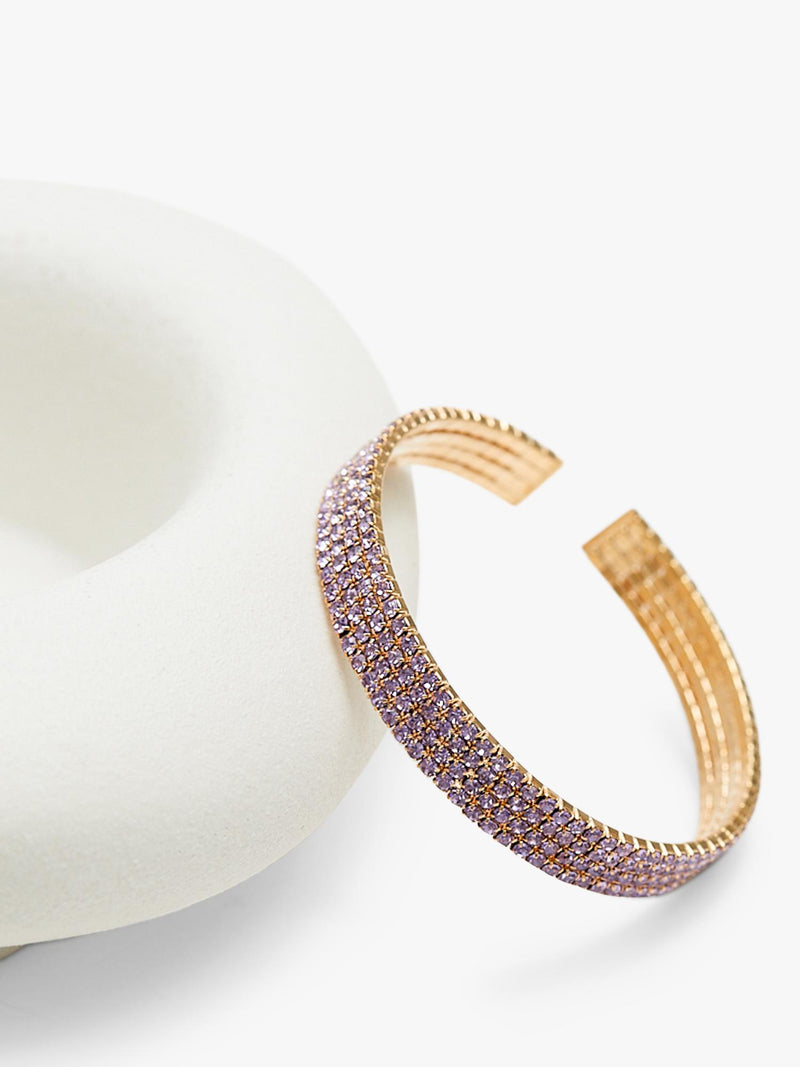 Goldener Armreif mit 4 Reihen Amethyst und Diamanten