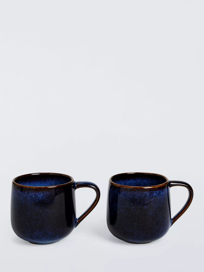 John Lewis stoneware mug set 350ml blue reactive glaze, UK version