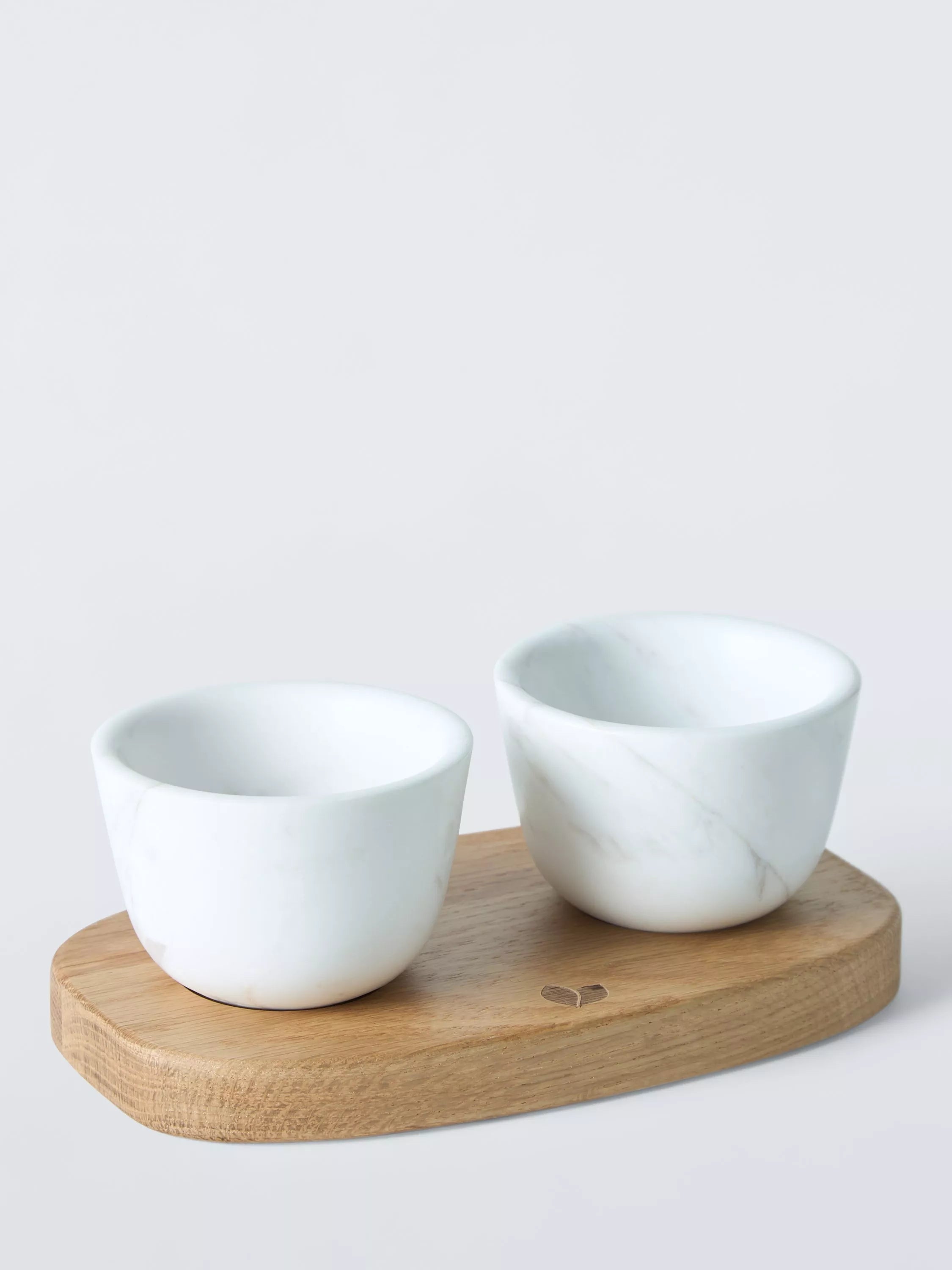 John Lewis Ella marble salt pepper pots FSC oak tray, UK version