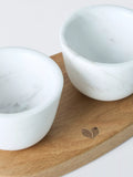 John Lewis Ella marble salt pepper pots FSC oak tray, UK version