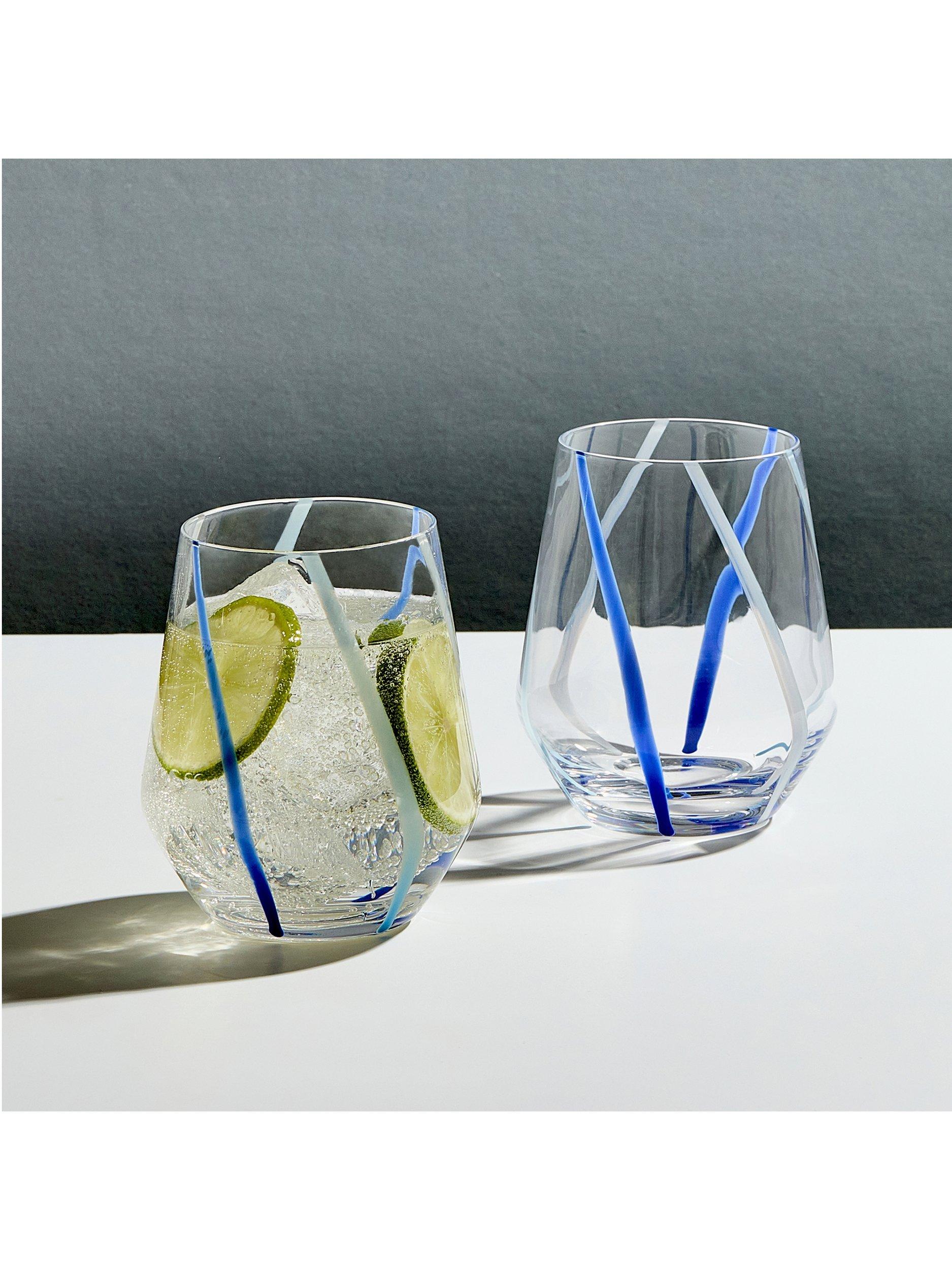 Anton Studio Designs azure striped glass tumblers 450ml set of 2, UK version