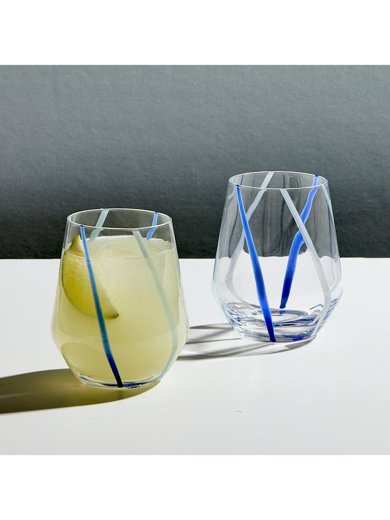 Anton Studio Designs azure striped glass tumblers 450ml set of 2, UK version