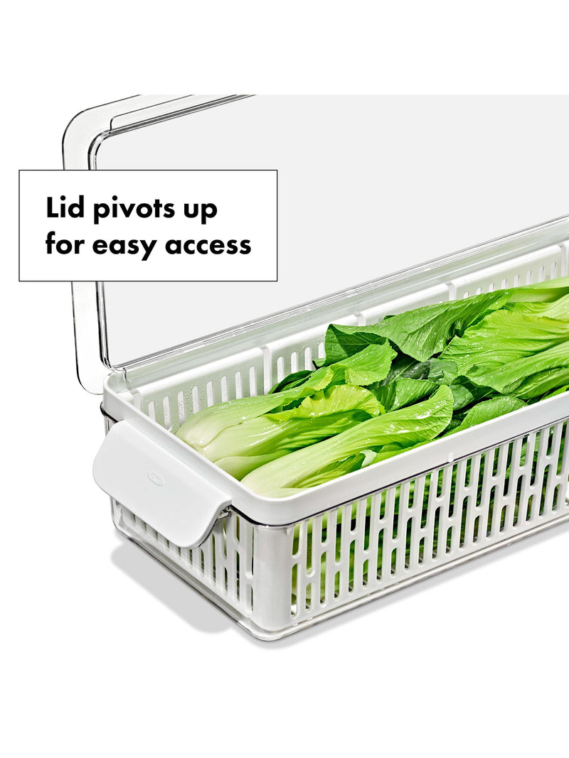 OXO long produce saver storage bin for vegetables, UK version