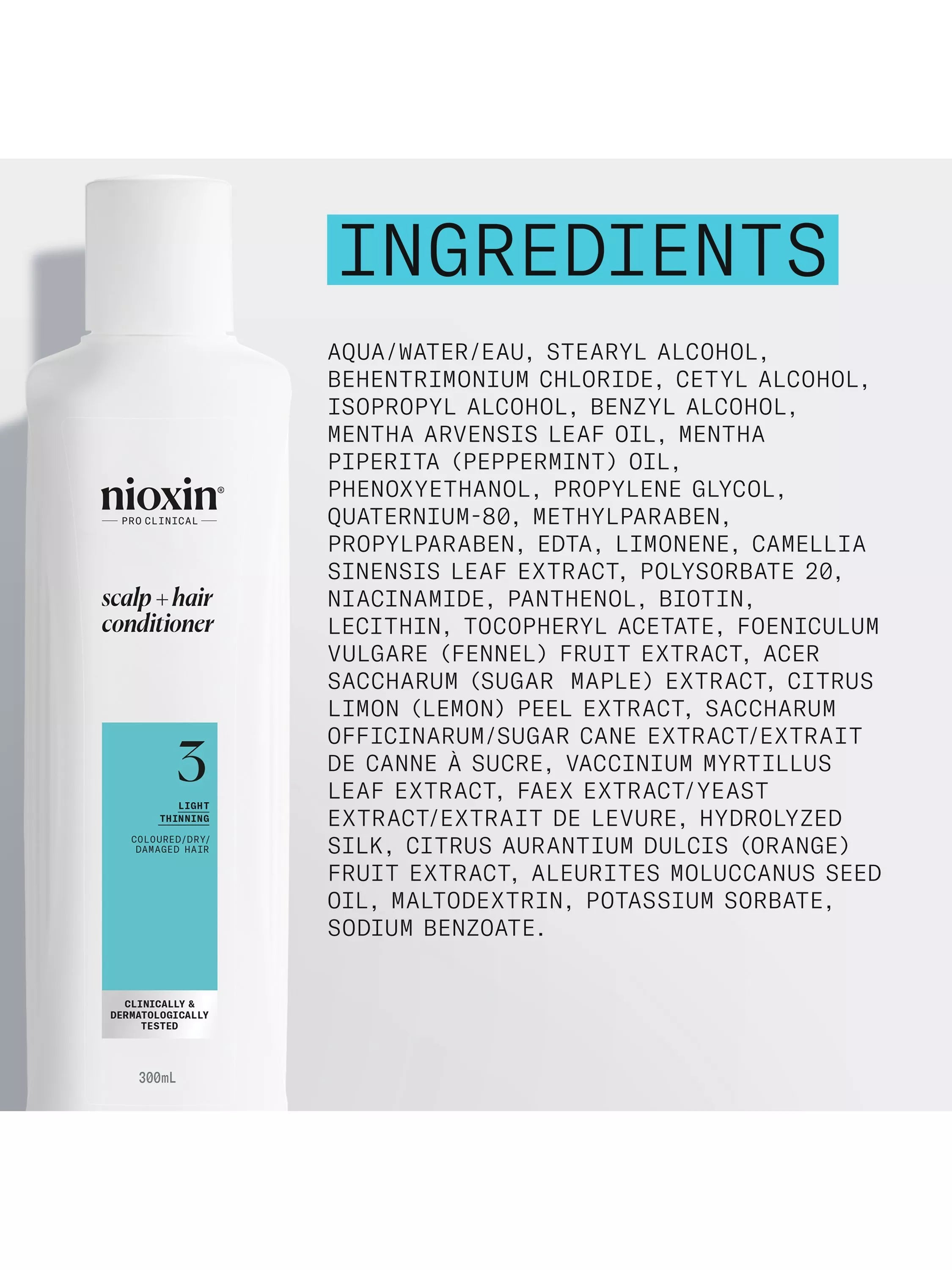 Nioxin hair conditioner for coloured, dry, damaged hair with light thinning, imported from the UK