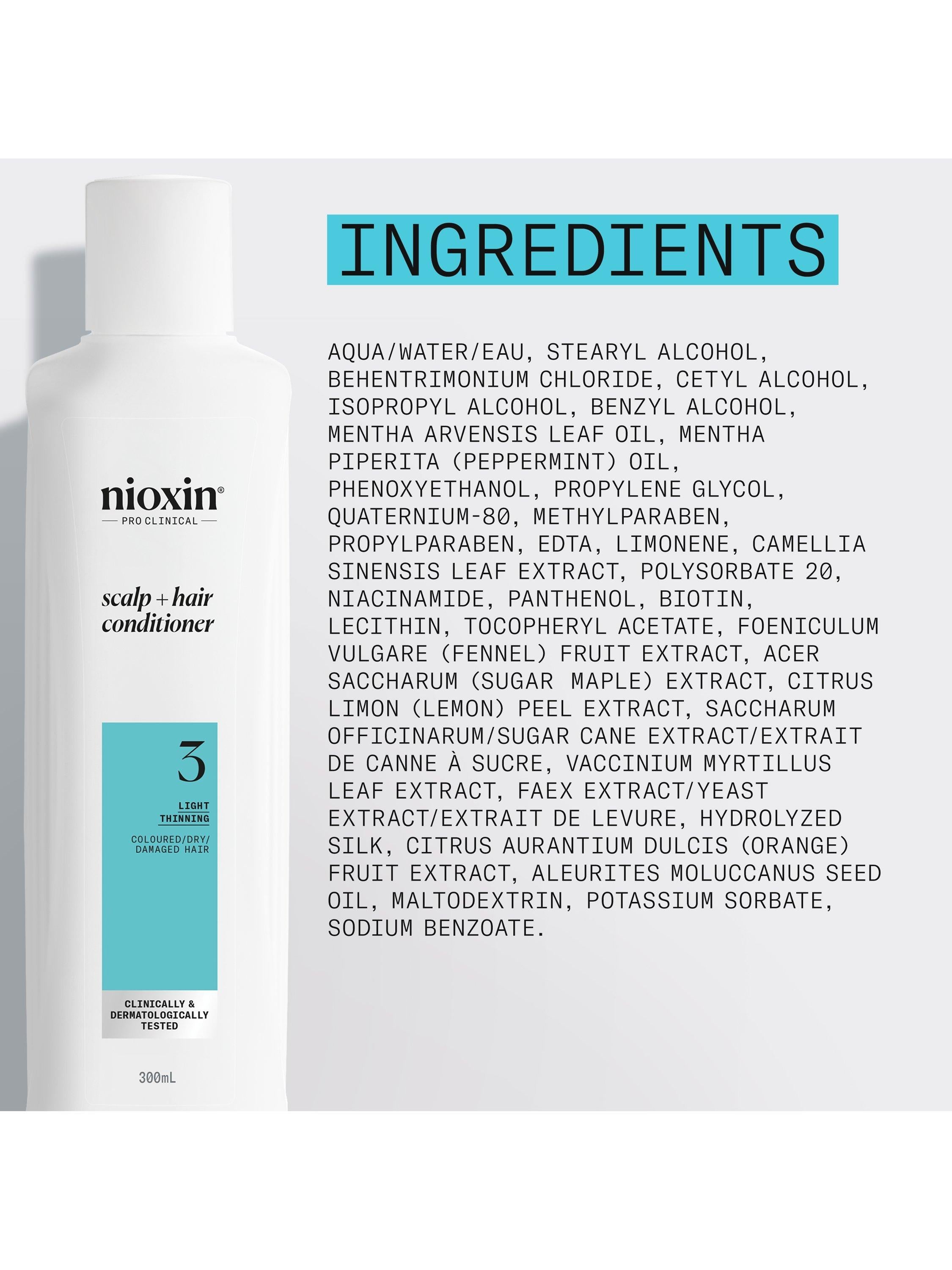 Nioxin hair conditioner for coloured, dry, damaged hair with light thinning, imported from the UK