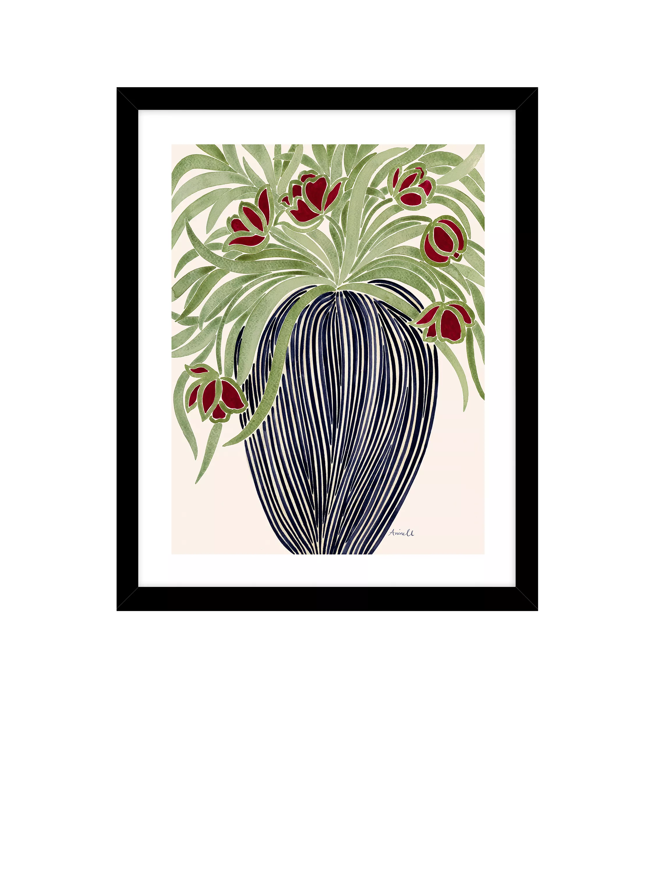 John Lewis La Poire 'May Tulips' Framed Print & Mount, Black/Green, 40cm x 50cm