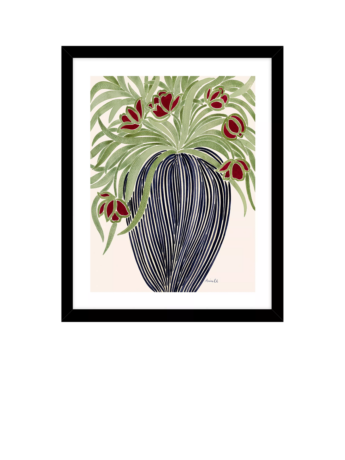 John Lewis La Poire 'May Tulips' Framed Print & Mount, Black/Green, 40cm x 50cm