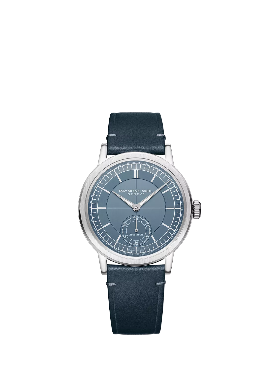 Raymond Weil Millesime automatic watch silver dial blue leather strap - British product