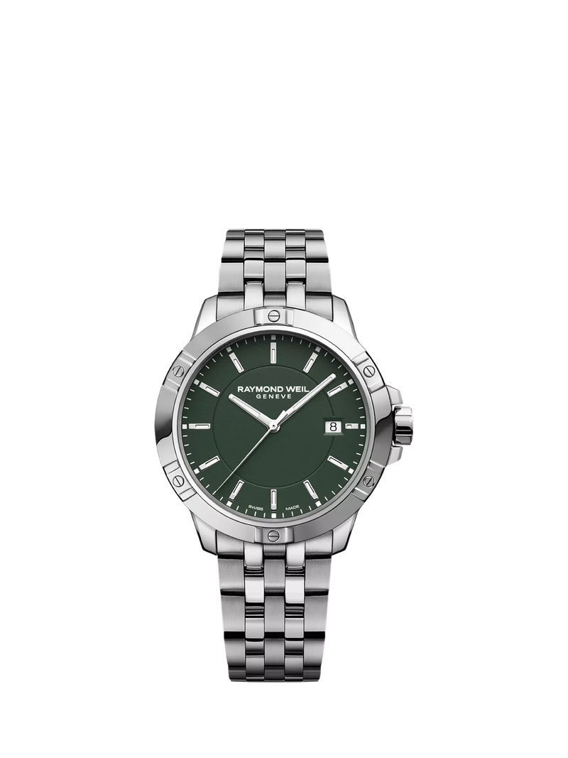 Raymond Weil Tango 41 date watch silver green, imported from the UK