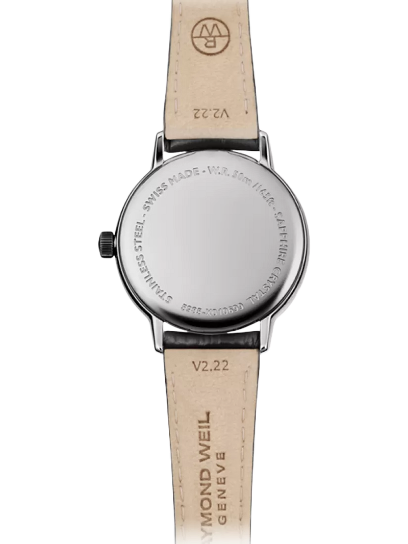 Raymond Weil Toccata ladies watch 29mm black leather strap, imported from the UK