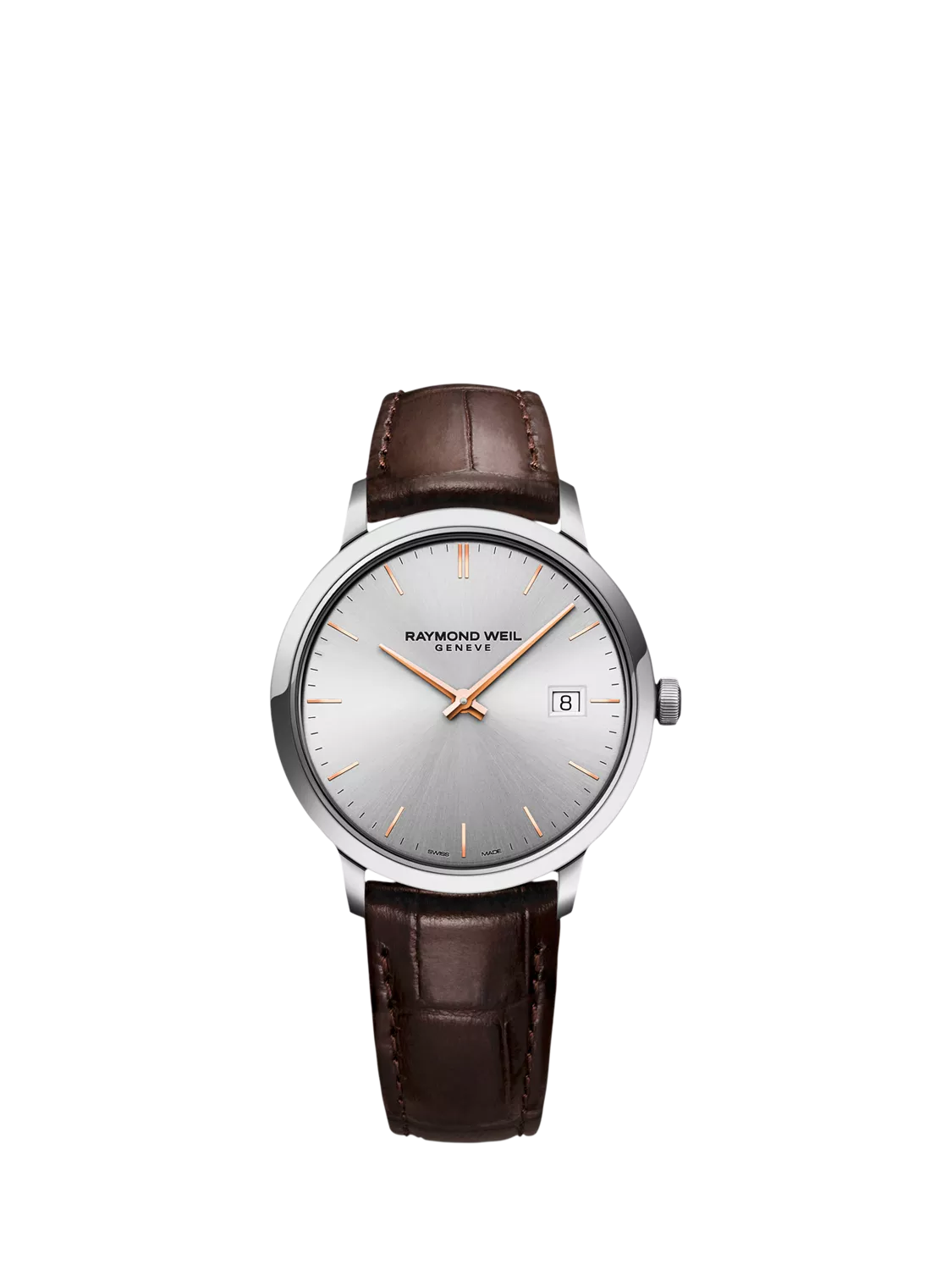 Raymond Weil Toccata 39.5mm silver dial brown strap imported from the UK
