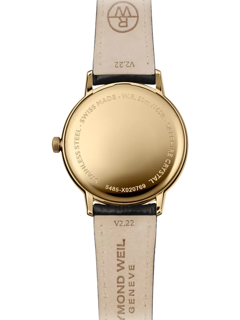 Raymond Weil Toccata watch with black strap and white dial (British brand)