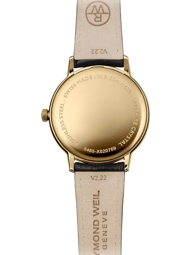 Raymond Weil Toccata watch with black strap and white dial (British brand)